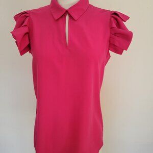 Tahari | Barbie pink top with frilly sleeves | Size Small